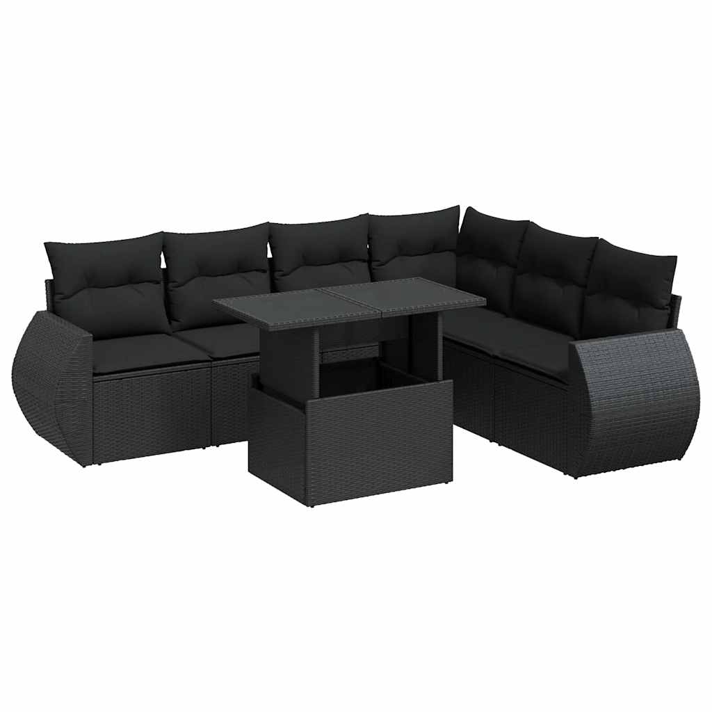 Set canapele de grădină cu perne, 7 piese, negru, poliratan GartenMobel Dekor
