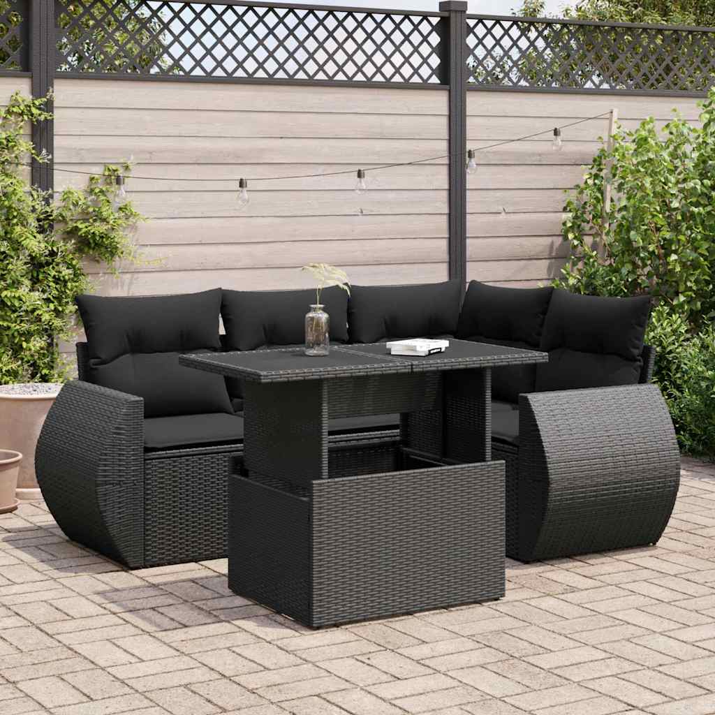 Set mobilier de grădină cu perne, 5 piese, negru, poliratan GartenMobel Dekor