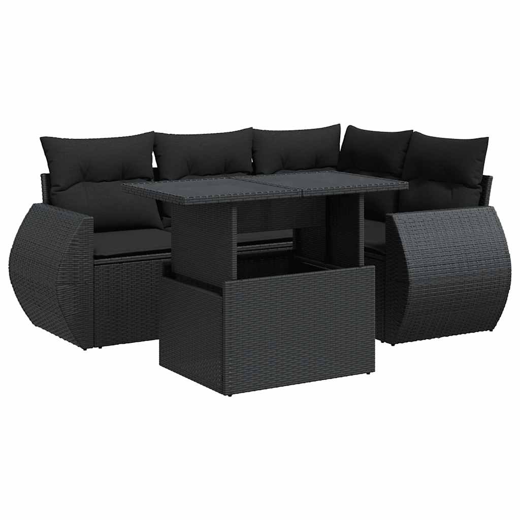 Set mobilier de grădină cu perne, 5 piese, negru, poliratan GartenMobel Dekor