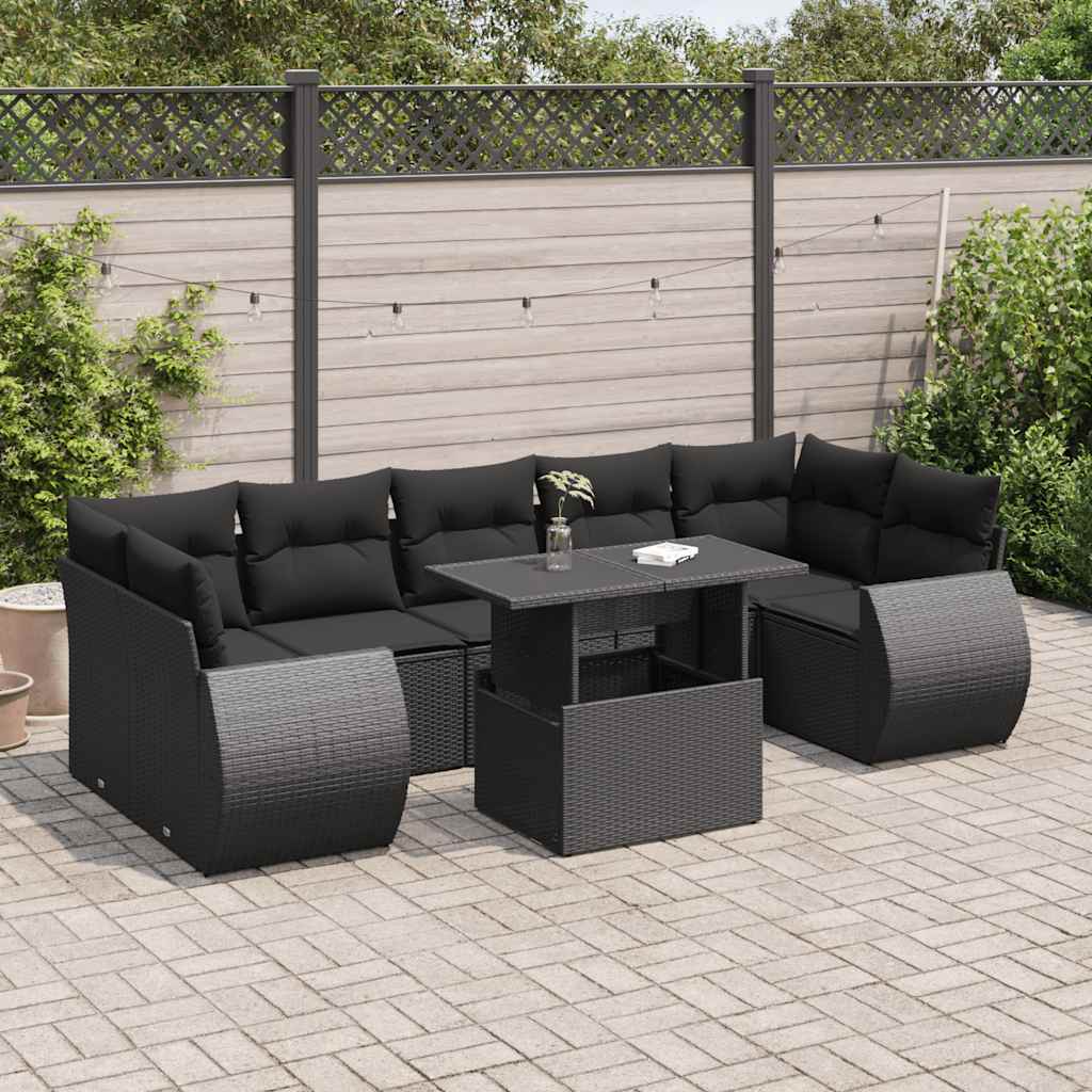 Set mobilier de grădină cu perne, 8 piese, negru, poliratan GartenMobel Dekor