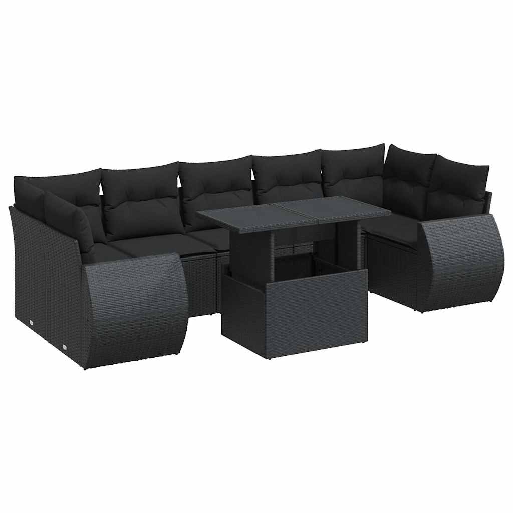 Set mobilier de grădină cu perne, 8 piese, negru, poliratan GartenMobel Dekor