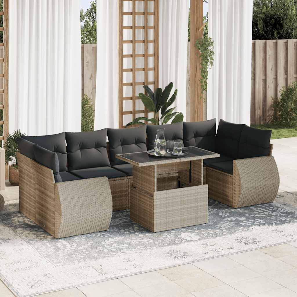 Set mobilier de grădină cu perne, 8 piese gri deschis poliratan GartenMobel Dekor