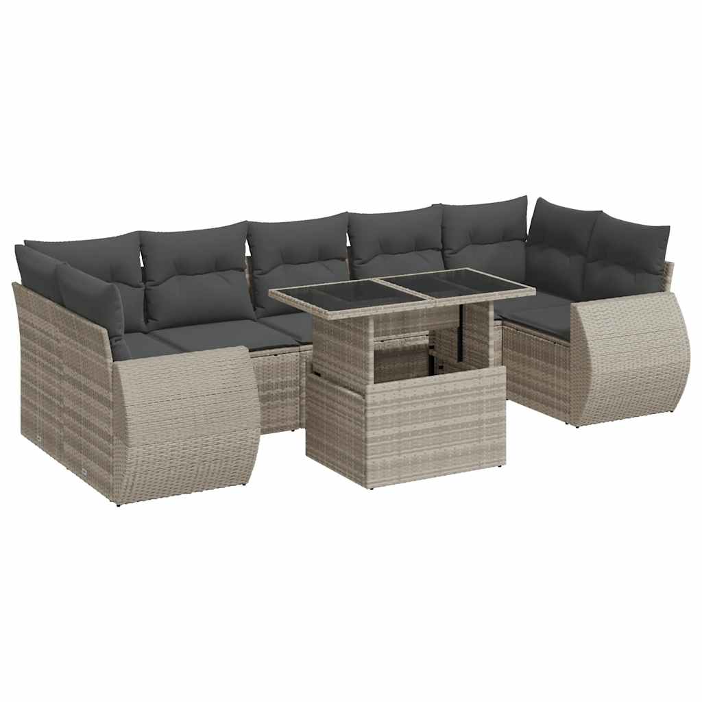 Set mobilier de grădină cu perne, 8 piese gri deschis poliratan GartenMobel Dekor