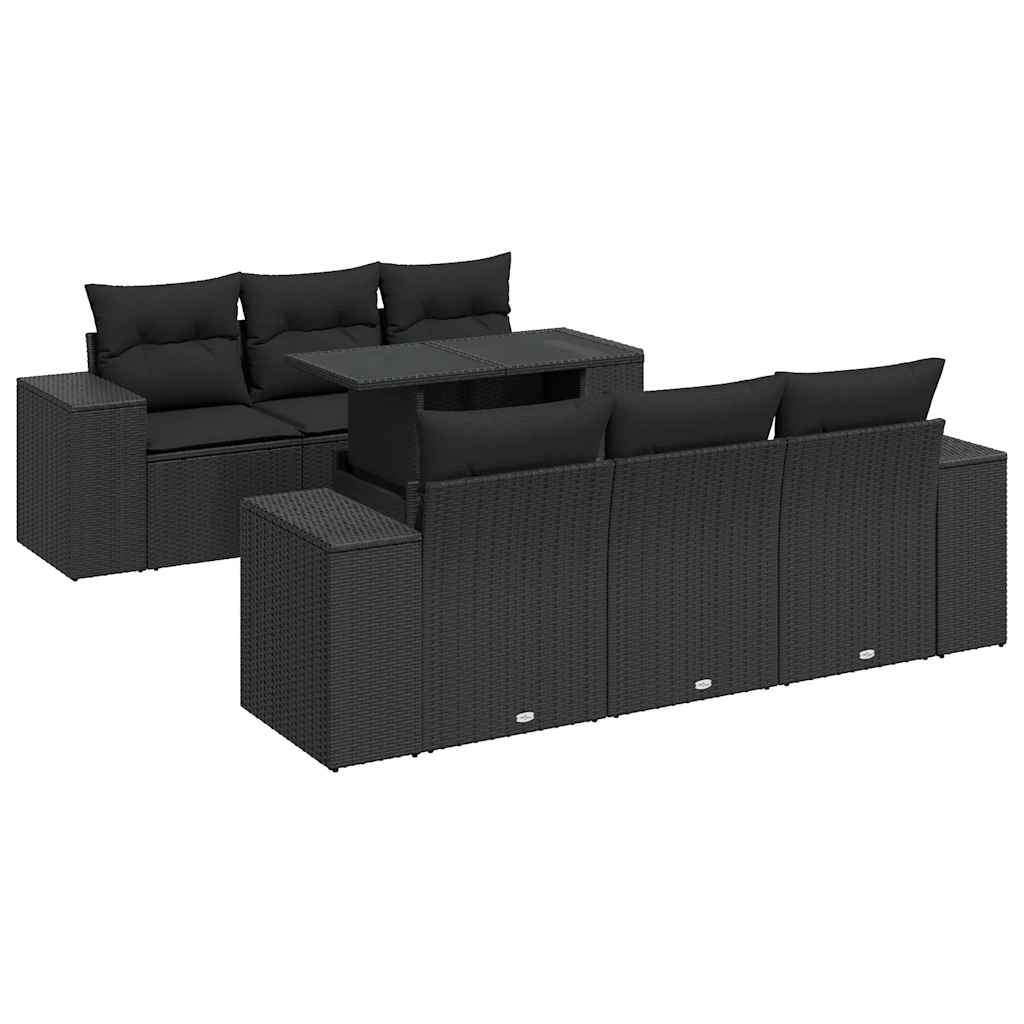 Set canapele de grădină cu perne, 7 piese, negru, poliratan GartenMobel Dekor