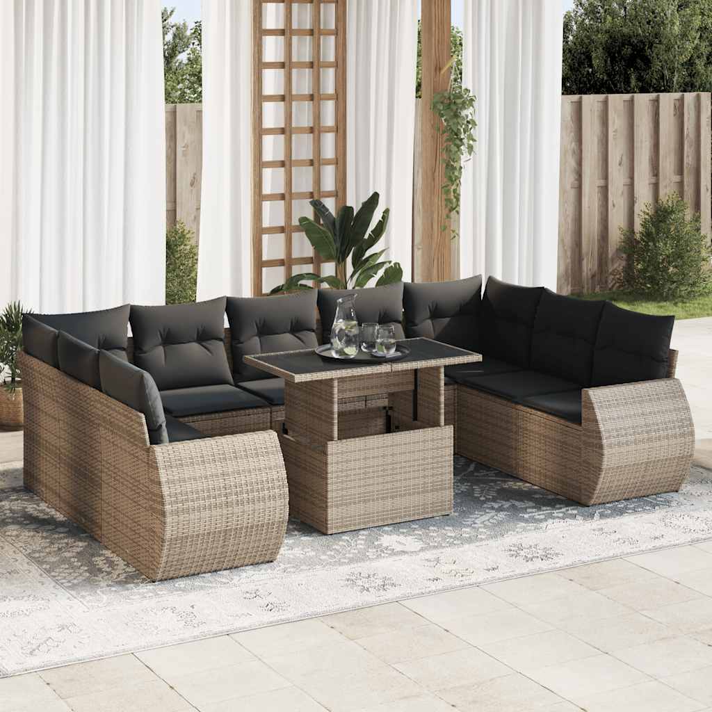 Set mobilier de grădină cu perne, 10 piese, gri, poliratan GartenMobel Dekor