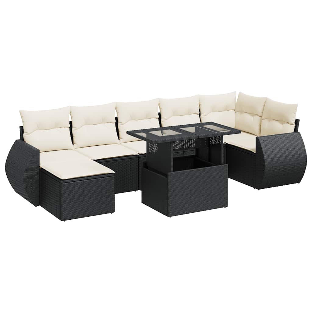 Set mobilier de grădină cu perne, 8 piese, negru, poliratan GartenMobel Dekor