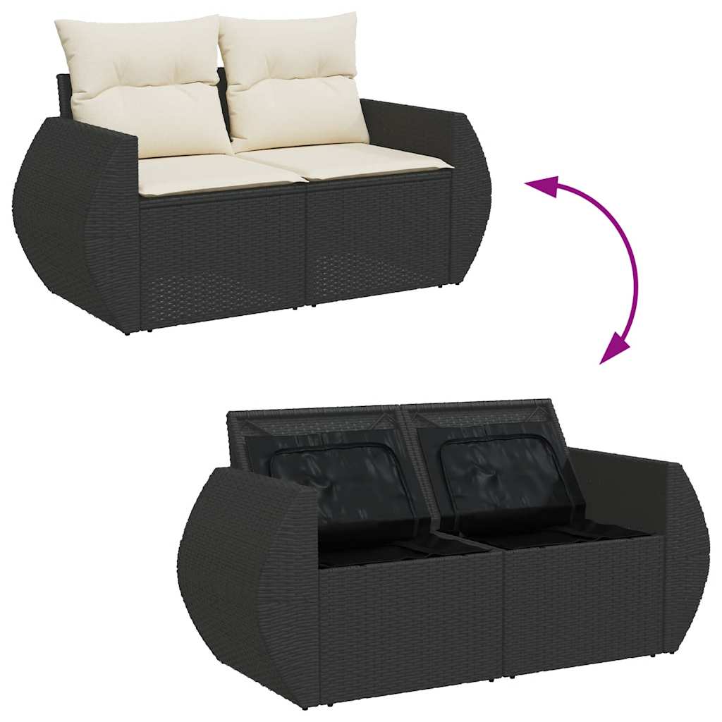Set mobilier de grădină cu perne, 9 piese, negru, poliratan GartenMobel Dekor