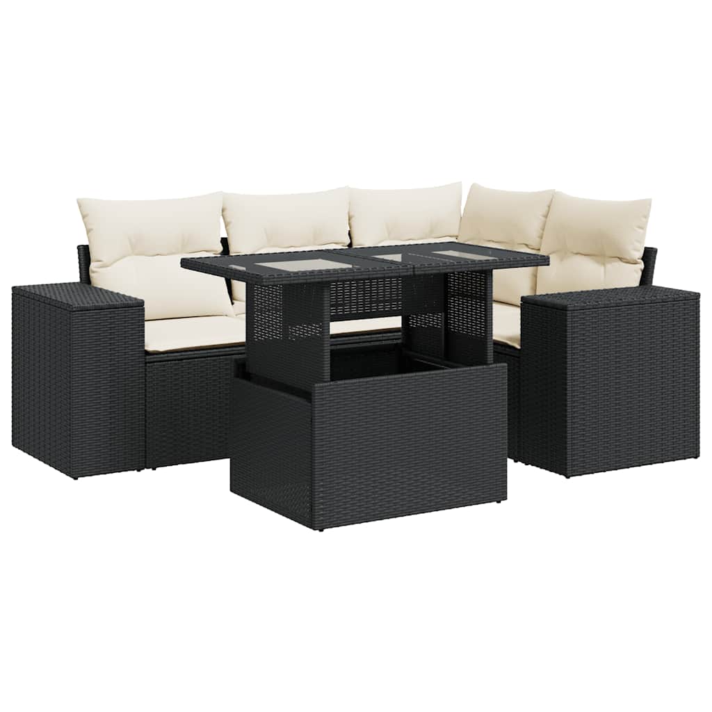 Set mobilier de grădină cu perne, 5 piese, negru, poliratan GartenMobel Dekor