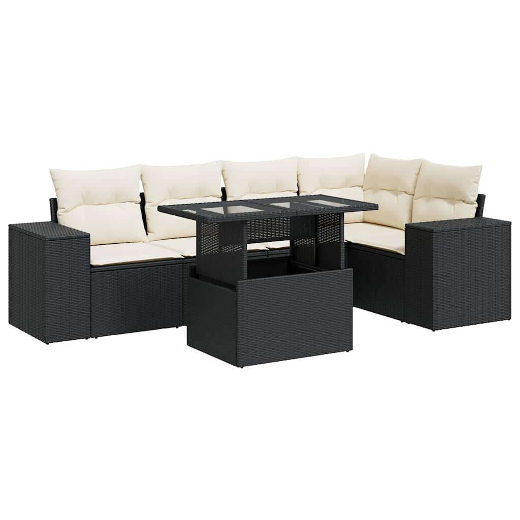 Set mobilier de grădină cu perne, 6 piese, negru, poliratan GartenMobel Dekor