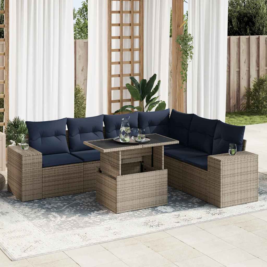 Set mobilier de grădină cu perne, 7 piese, gri, poliratan GartenMobel Dekor