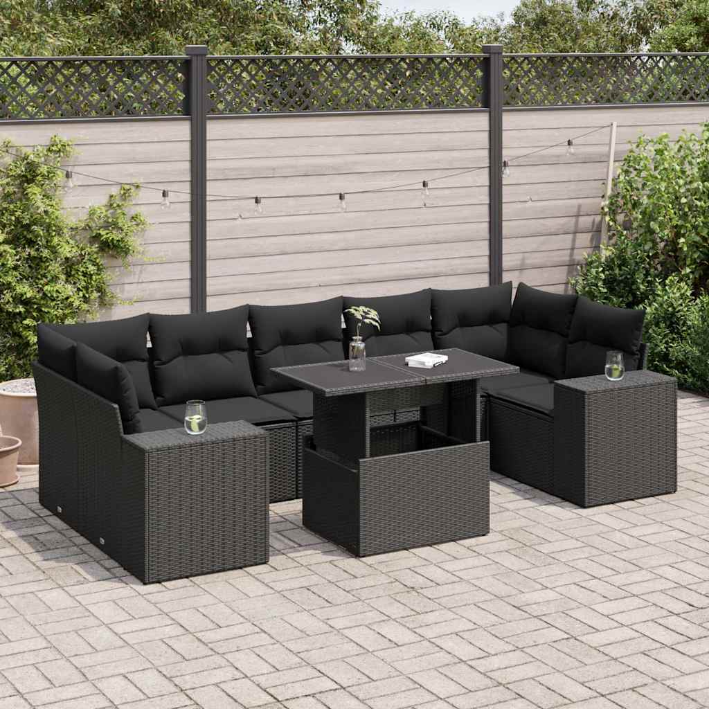 Set mobilier de grădină cu perne, 8 piese, negru, poliratan GartenMobel Dekor