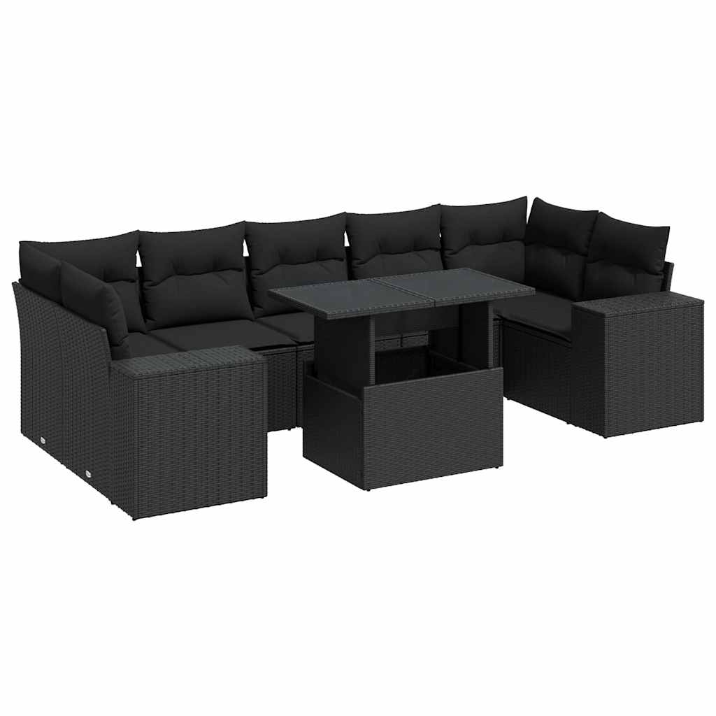 Set mobilier de grădină cu perne, 8 piese, negru, poliratan GartenMobel Dekor