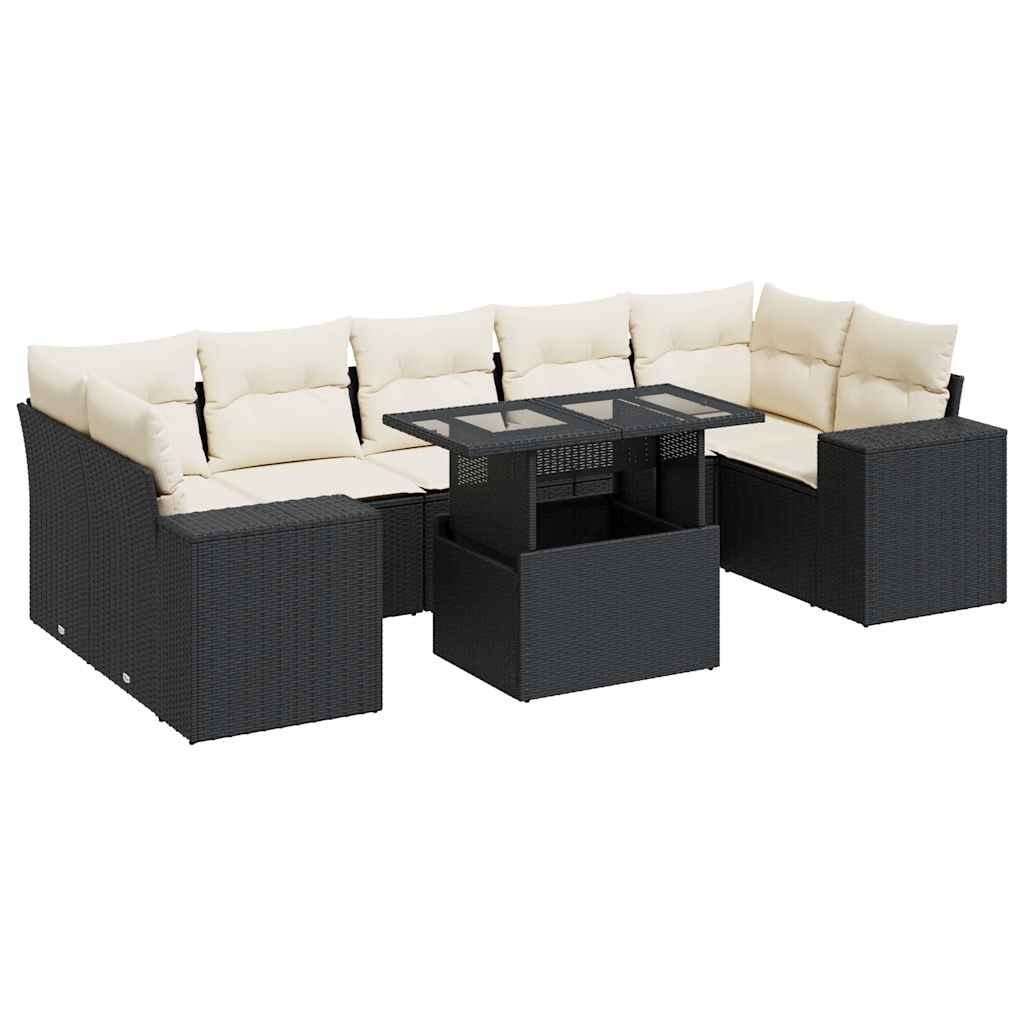 Set mobilier de grădină cu perne, 8 piese, negru, poliratan GartenMobel Dekor