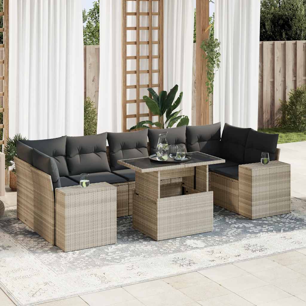 Set mobilier de grădină cu perne, 8 piese gri deschis poliratan GartenMobel Dekor