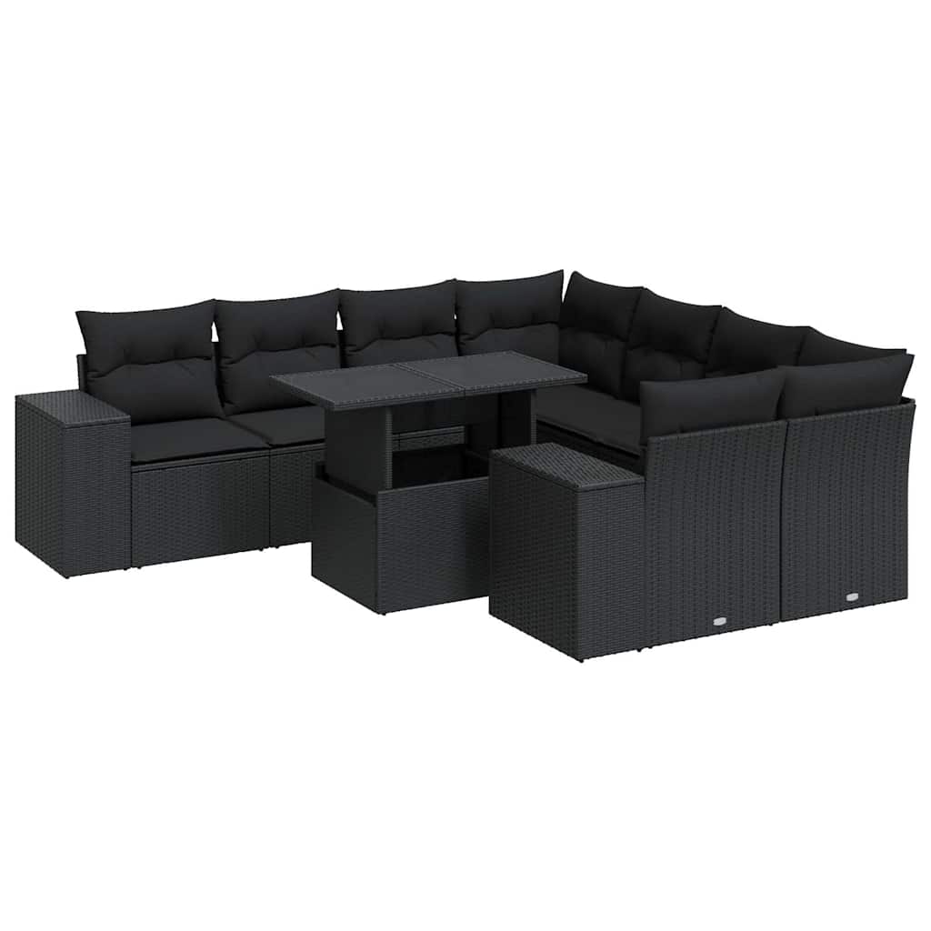 Set mobilier de grădină cu perne, 9 piese, negru, poliratan GartenMobel Dekor