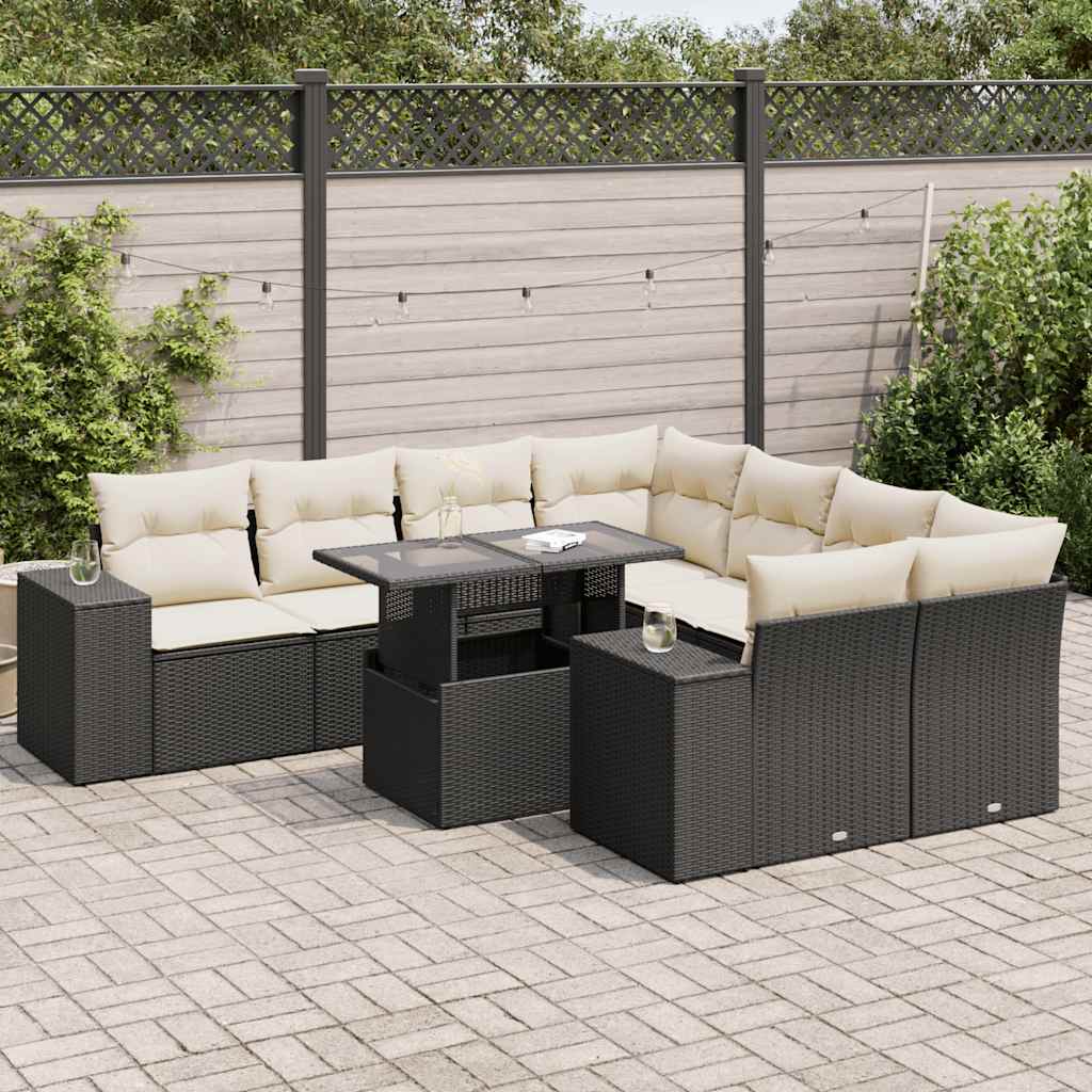 Set mobilier de grădină cu perne, 9 piese, negru, poliratan GartenMobel Dekor