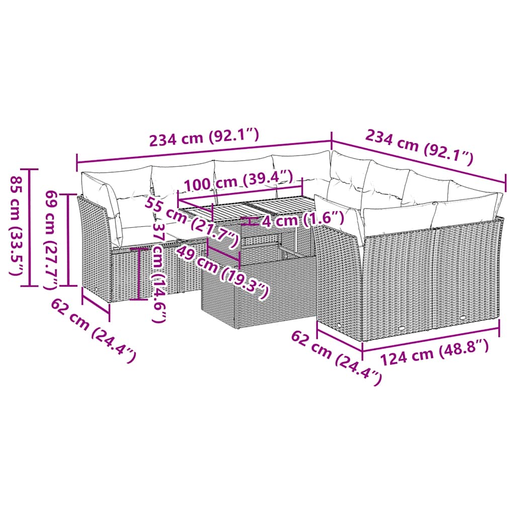Set canapele de grădină, 9 piese, cu perne, gri, poliratan GartenMobel Dekor