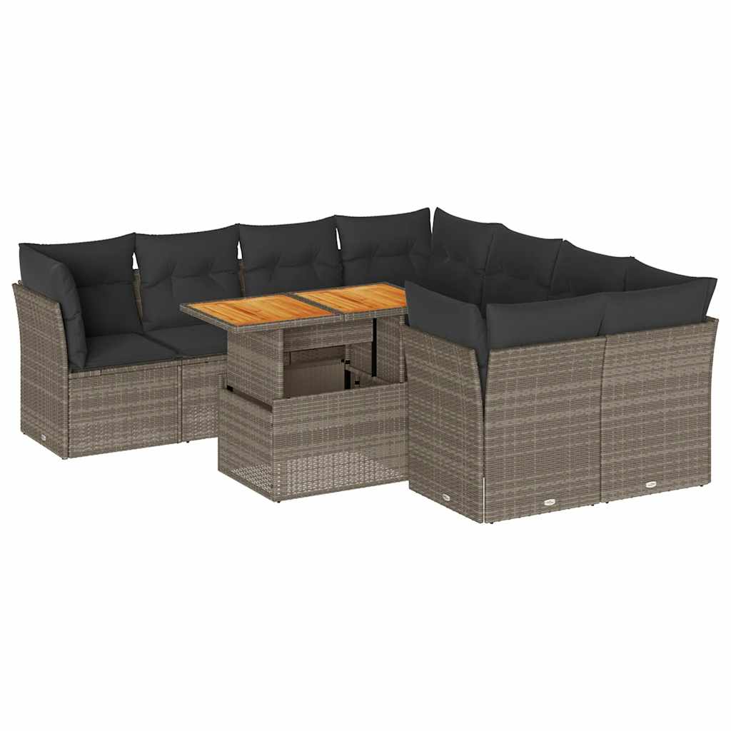 Set canapele de grădină, 9 piese, cu perne, gri, poliratan GartenMobel Dekor
