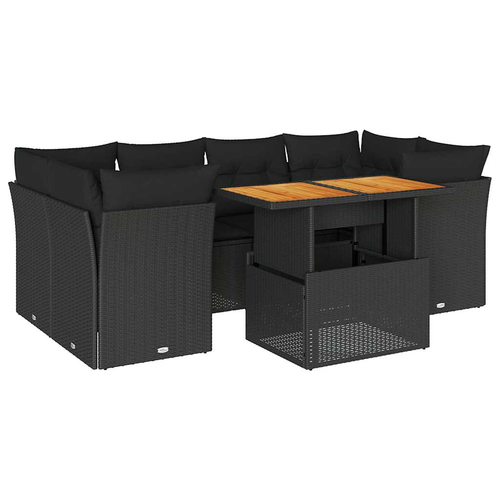 Set canapele de grădină cu perne, 7 piese, negru, poliratan GartenMobel Dekor