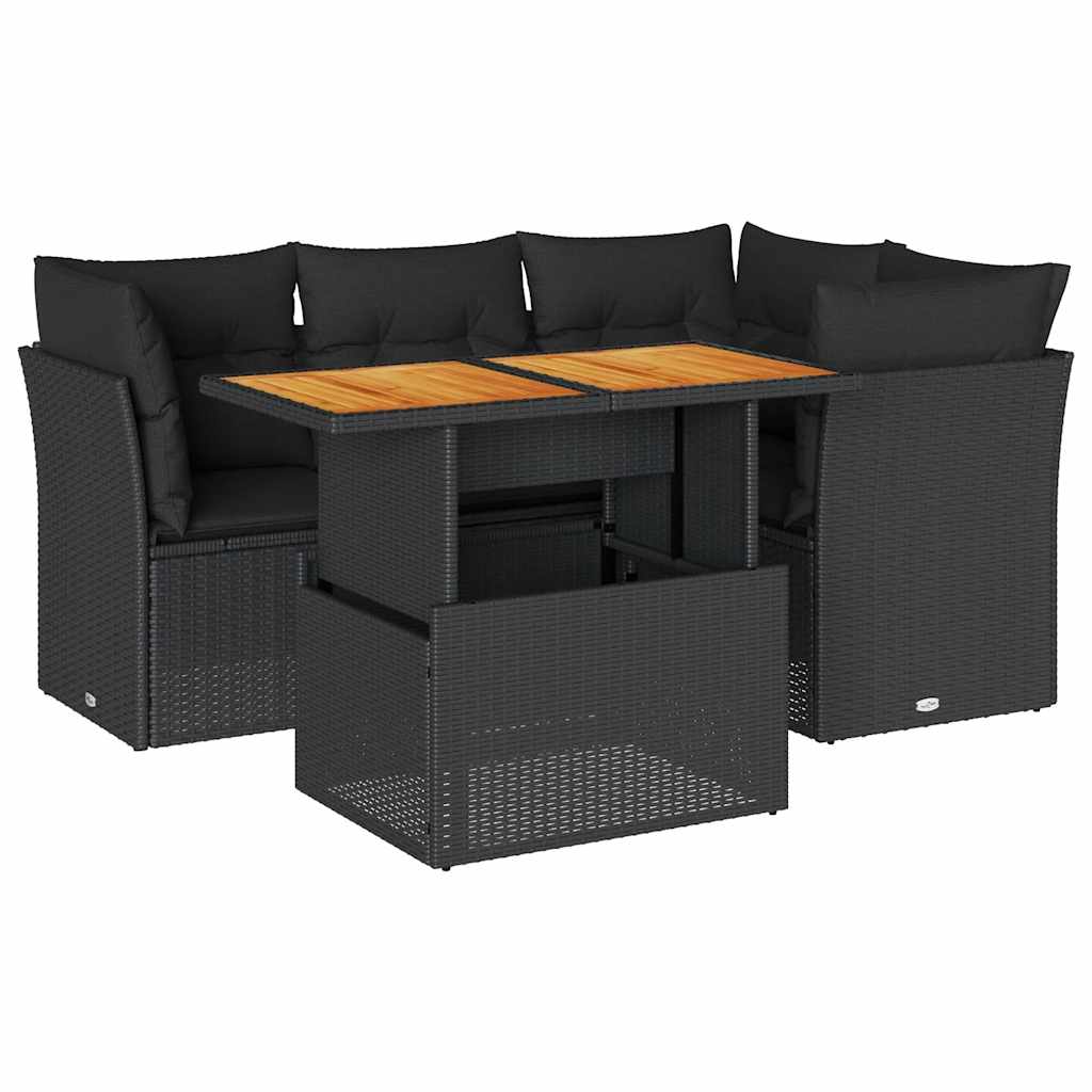 Set mobilier de grădină cu perne, 5 piese, negru, poliratan GartenMobel Dekor