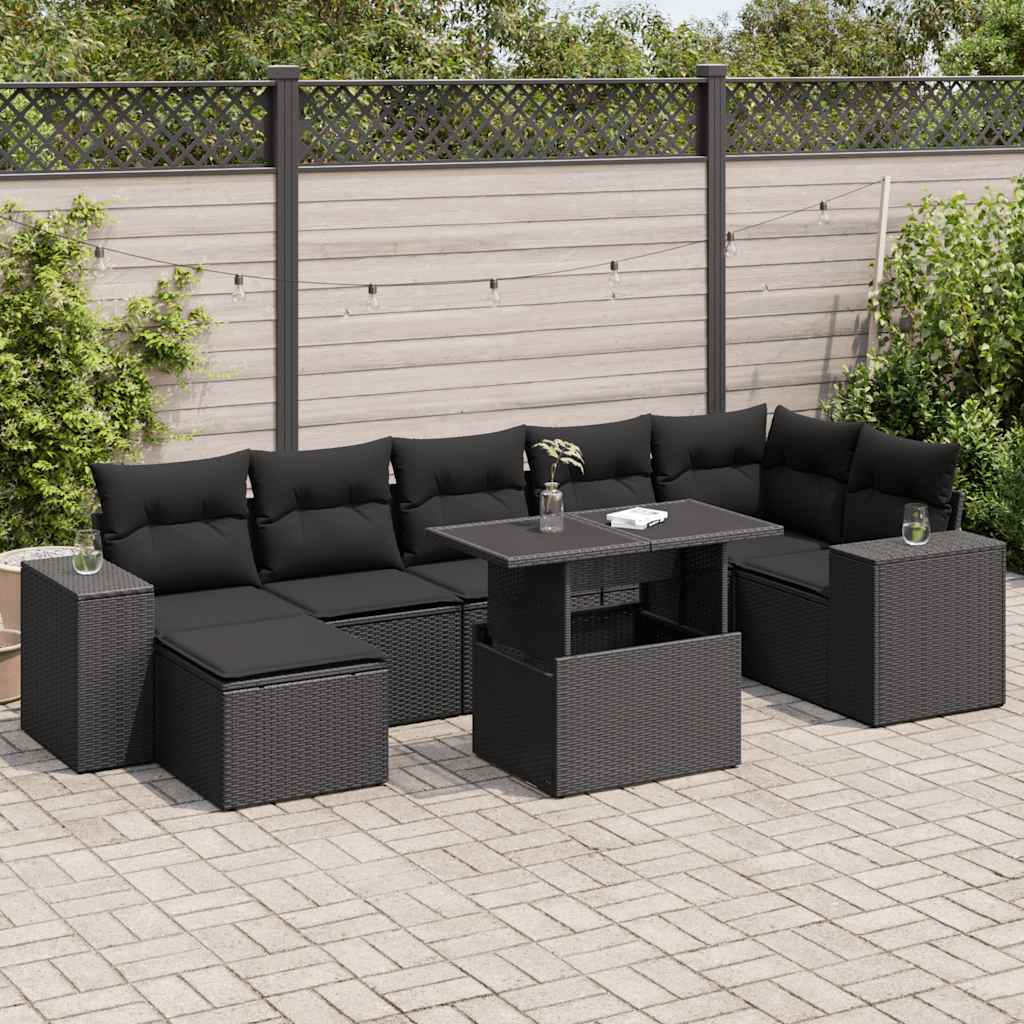 Set mobilier de grădină cu perne, 8 piese, negru, poliratan GartenMobel Dekor