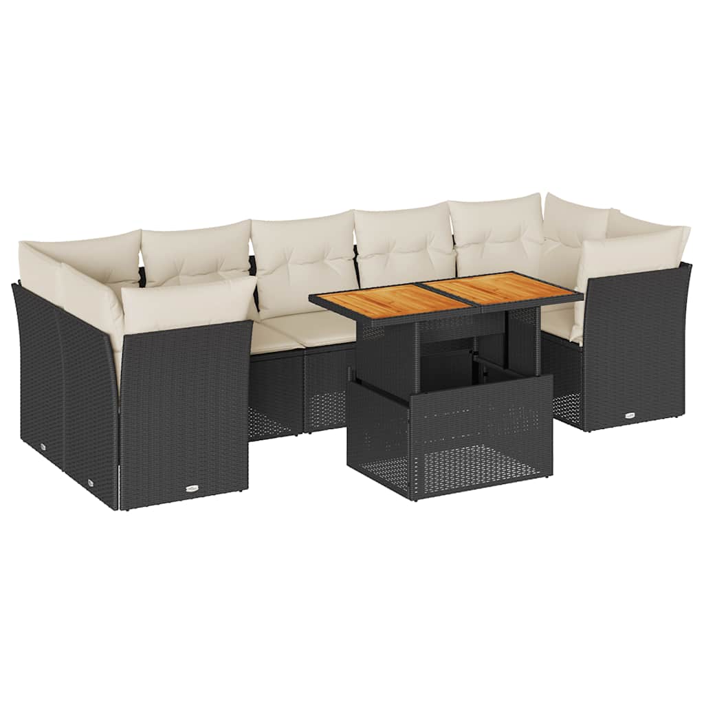 Set mobilier de grădină cu perne, 8 piese, negru, poliratan GartenMobel Dekor
