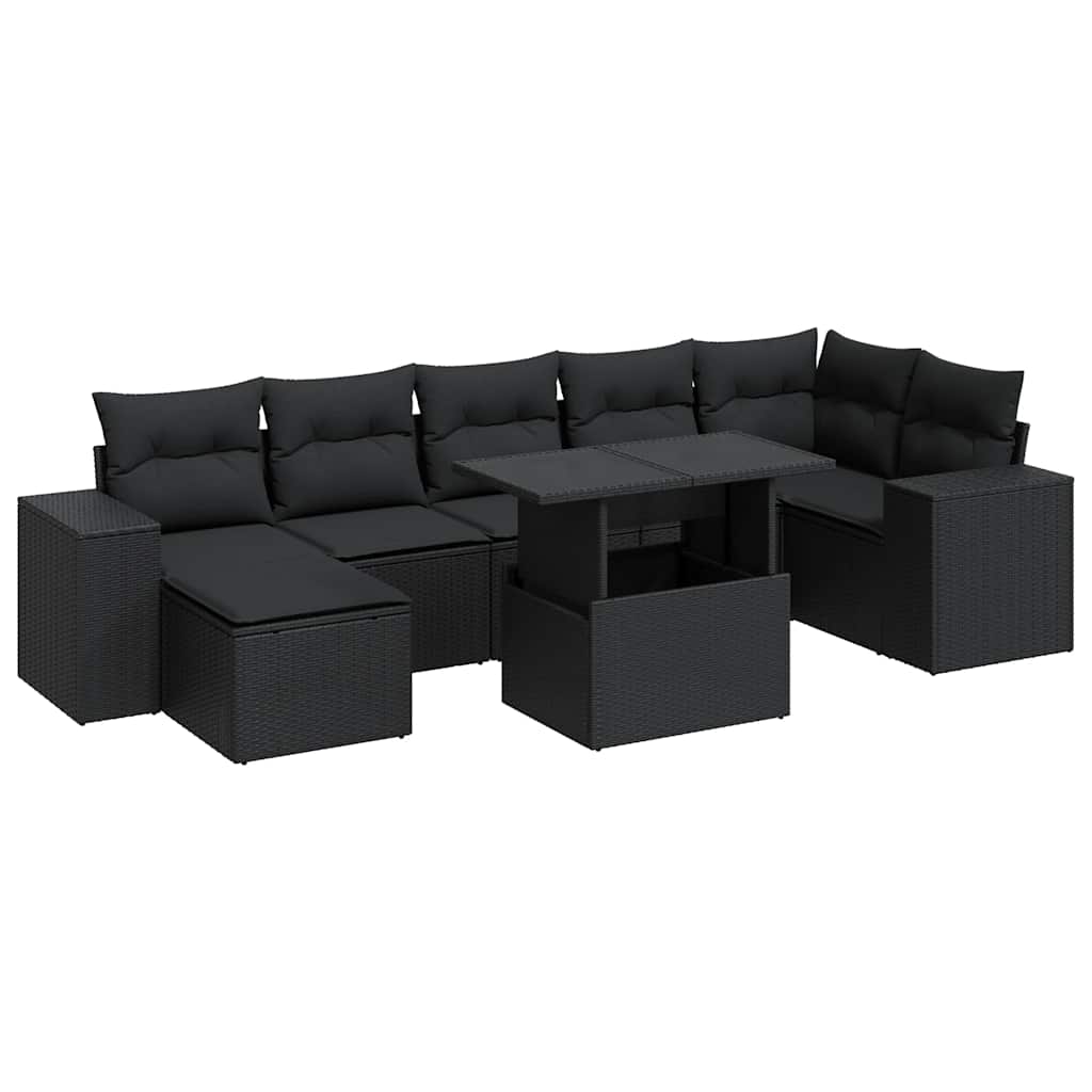 Set mobilier de grădină cu perne, 8 piese, negru, poliratan GartenMobel Dekor