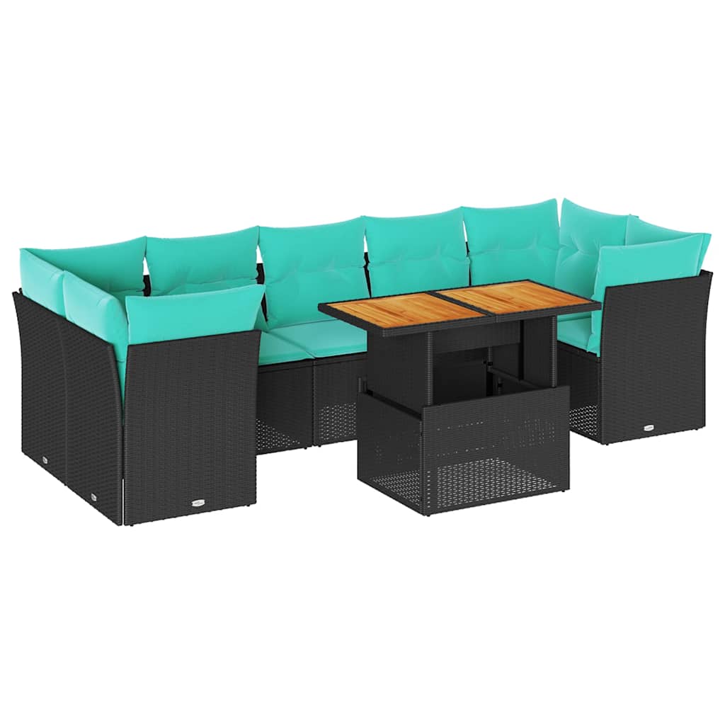 Set mobilier de grădină cu perne, 8 piese, negru, poliratan GartenMobel Dekor