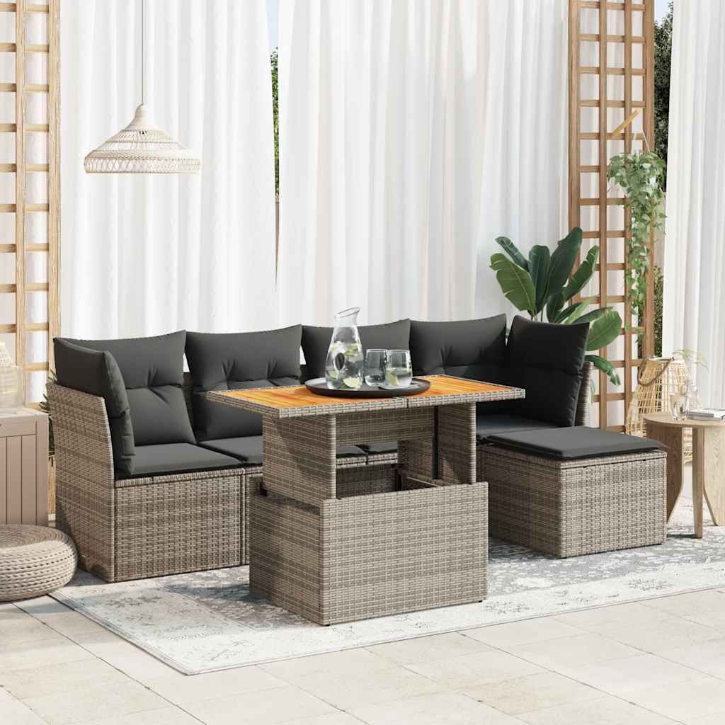 Set mobilier grădină cu perne, 6 piese, gri, poliratan GartenMobel Dekor