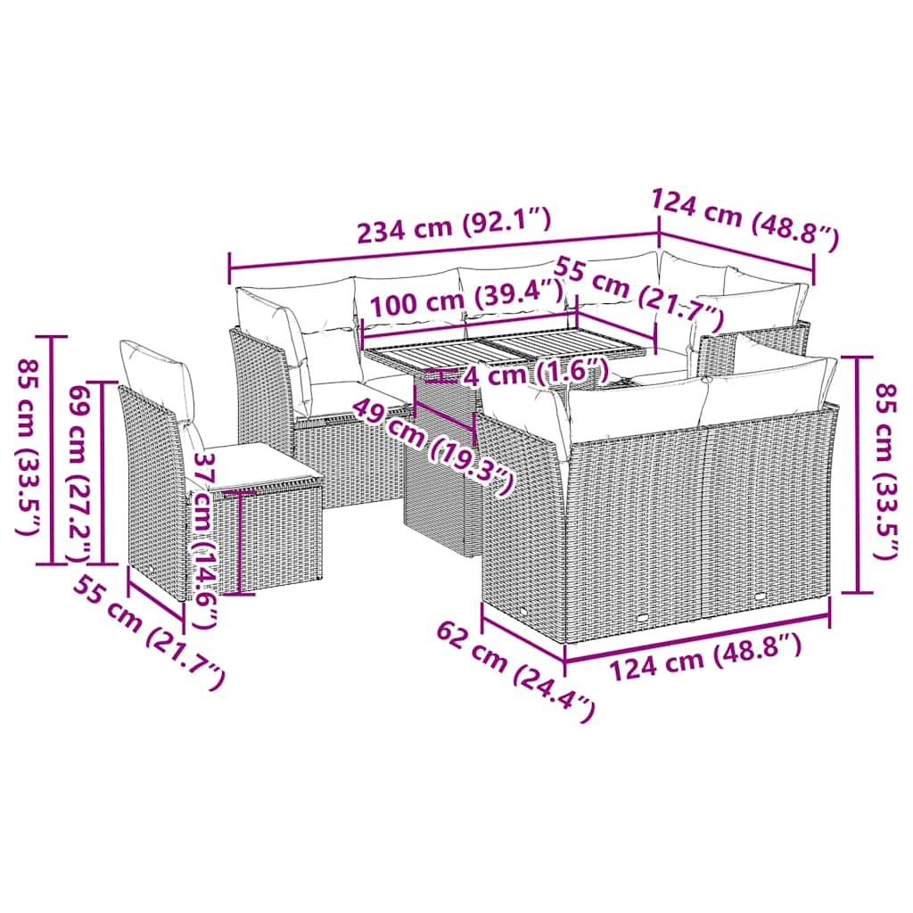 Set canapele de grădină, 9 piese, cu perne, bej, poliratan GartenMobel Dekor