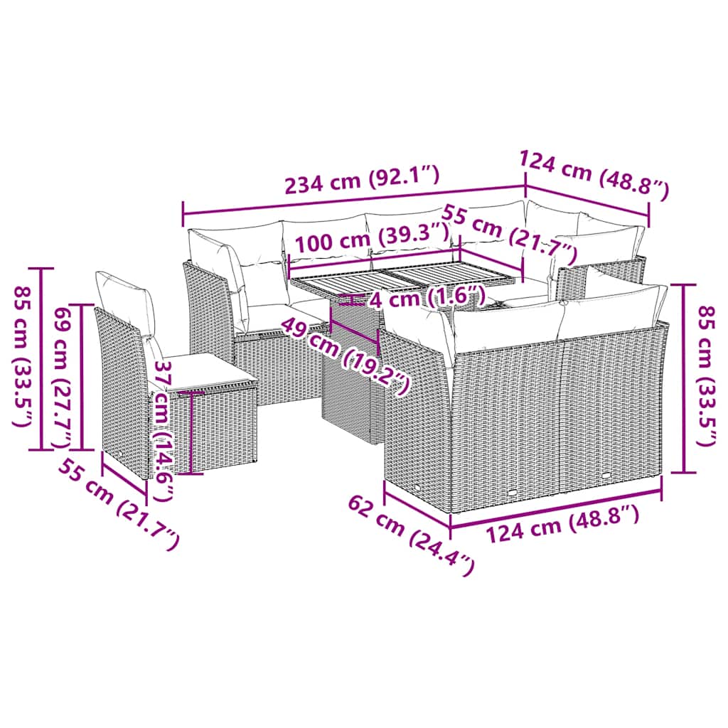 Set canapele de grădină, 9 piese, cu perne, gri, poliratan GartenMobel Dekor