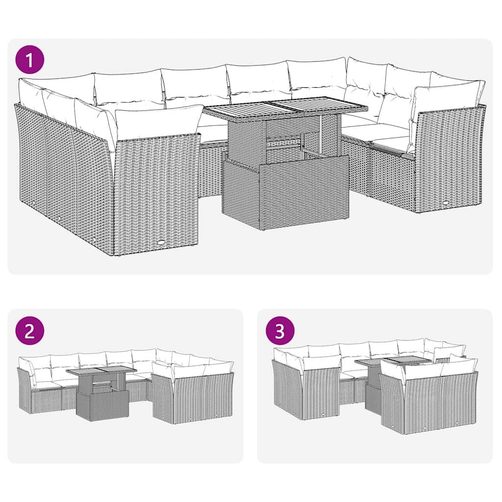 Set canapele de grădină cu perne, 10 piese, bej, poliratan GartenMobel Dekor