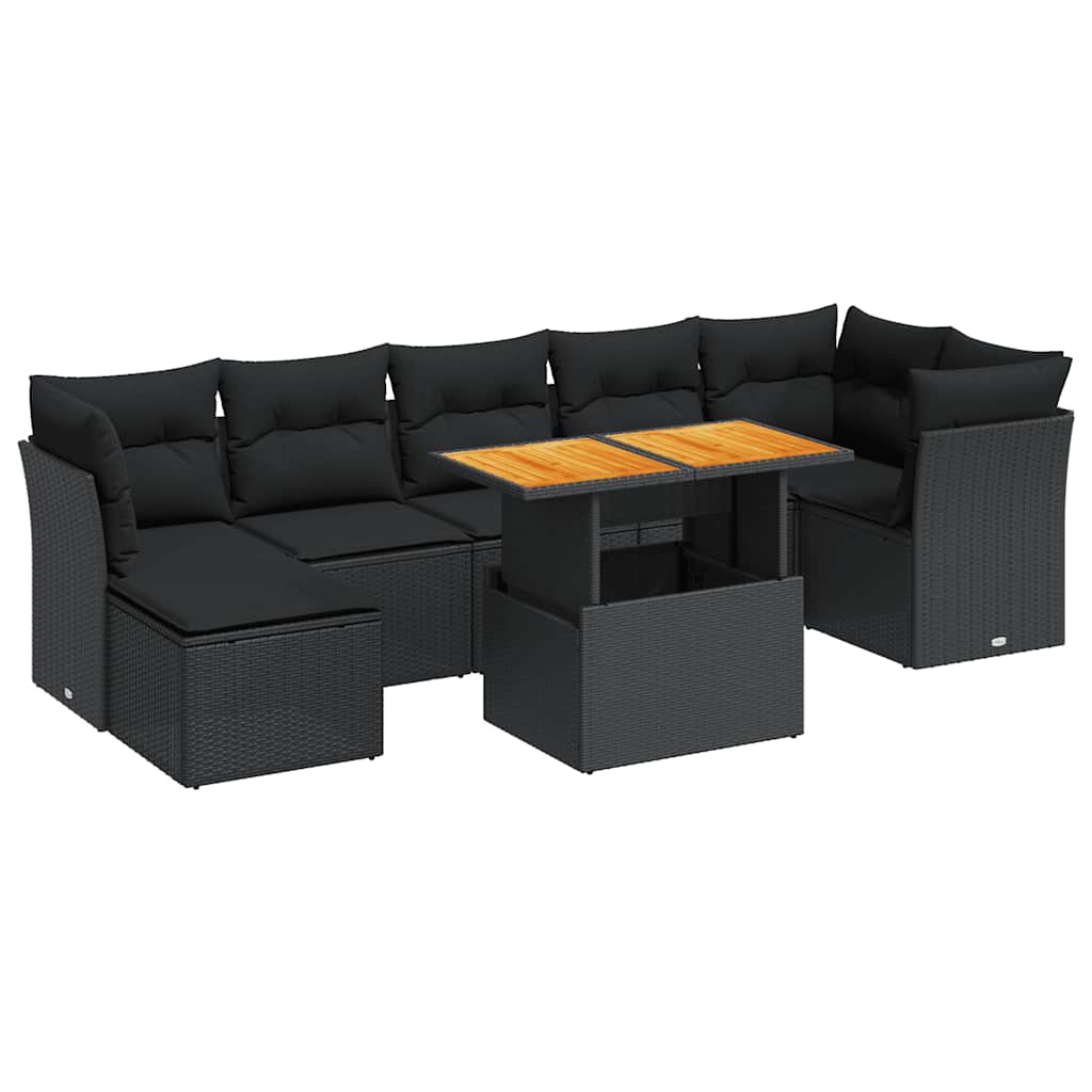 Set mobilier de grădină cu perne, 8 piese, negru, poliratan GartenMobel Dekor