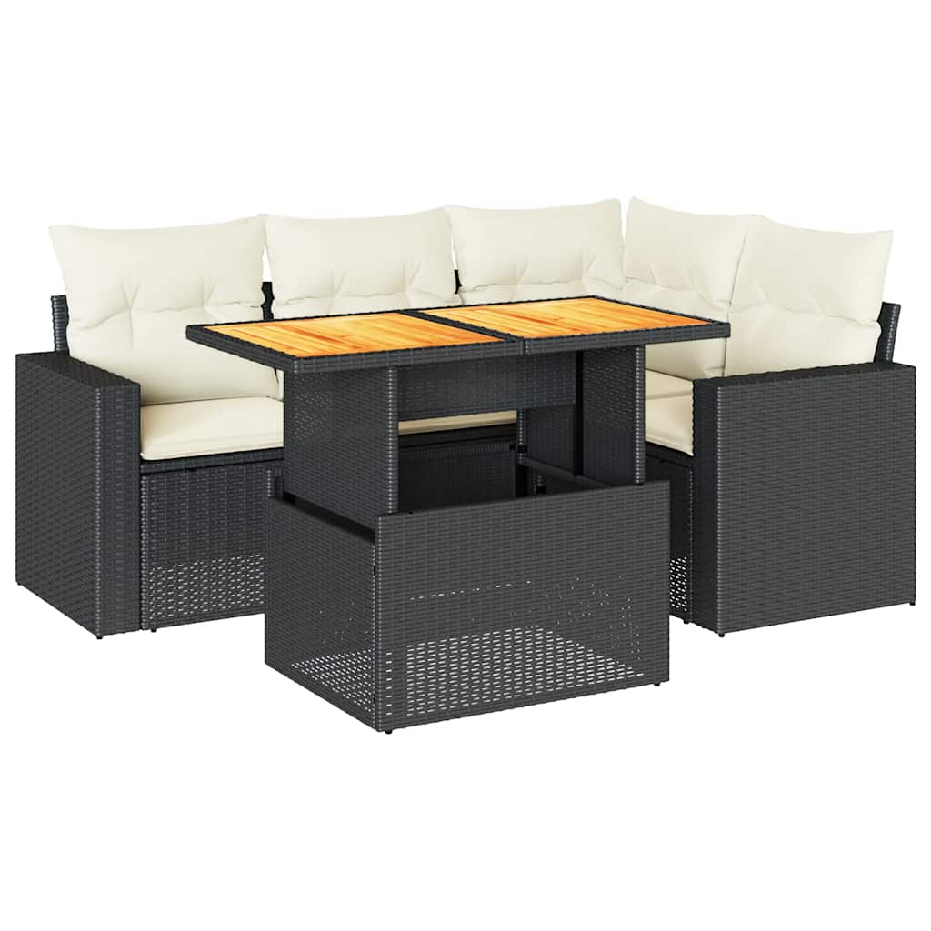 Set mobilier de grădină cu perne, 5 piese, negru, poliratan GartenMobel Dekor