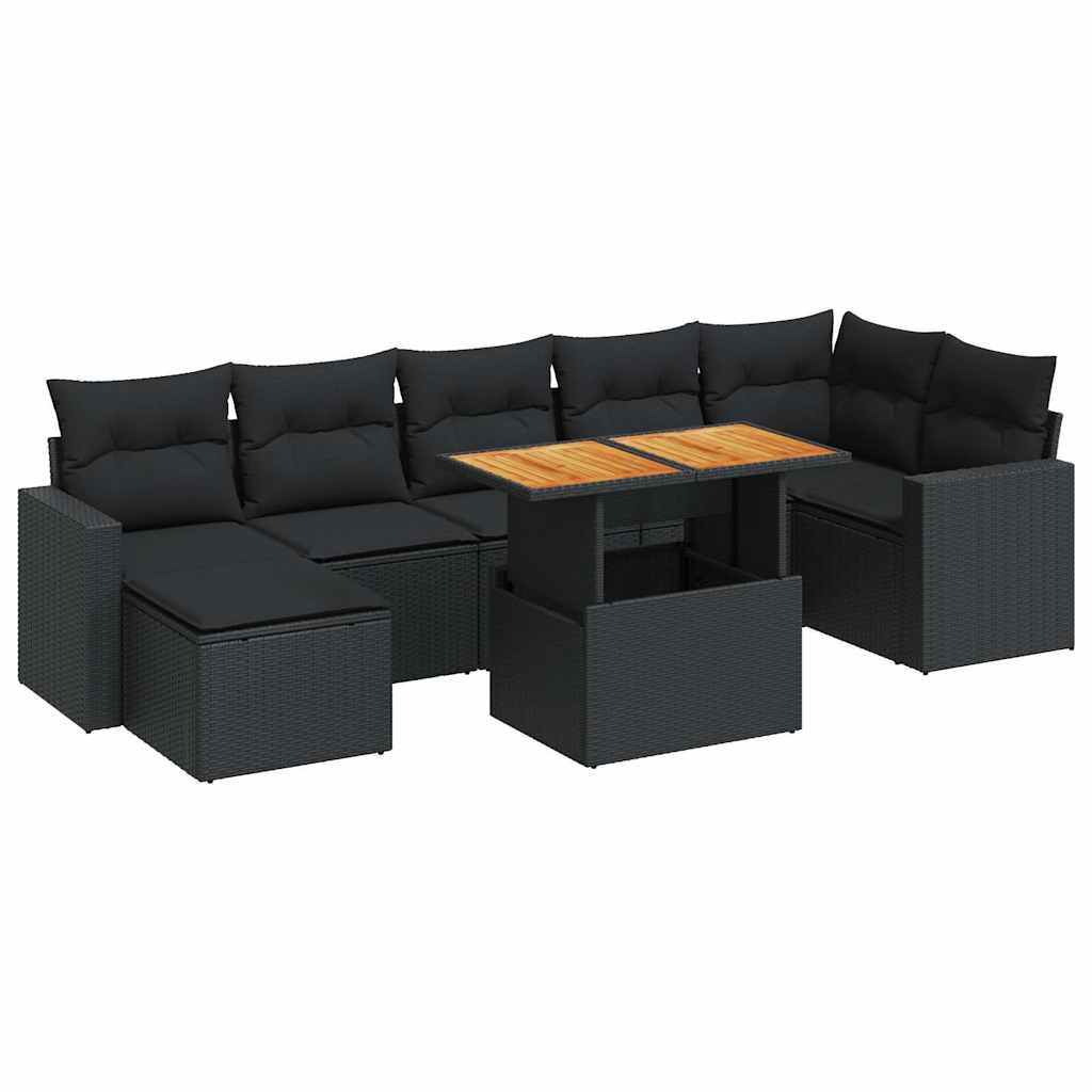 Set mobilier de grădină cu perne, 8 piese, negru, poliratan GartenMobel Dekor
