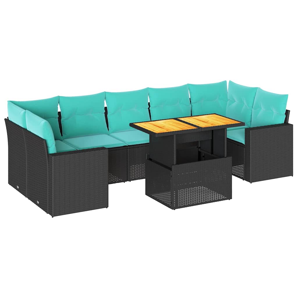 Set mobilier de grădină cu perne, 8 piese, negru, poliratan GartenMobel Dekor