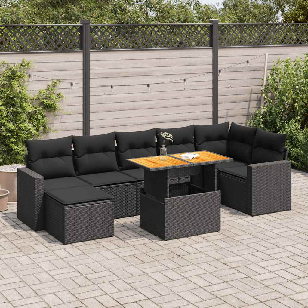 Set mobilier de grădină cu perne, 8 piese, negru, poliratan GartenMobel Dekor