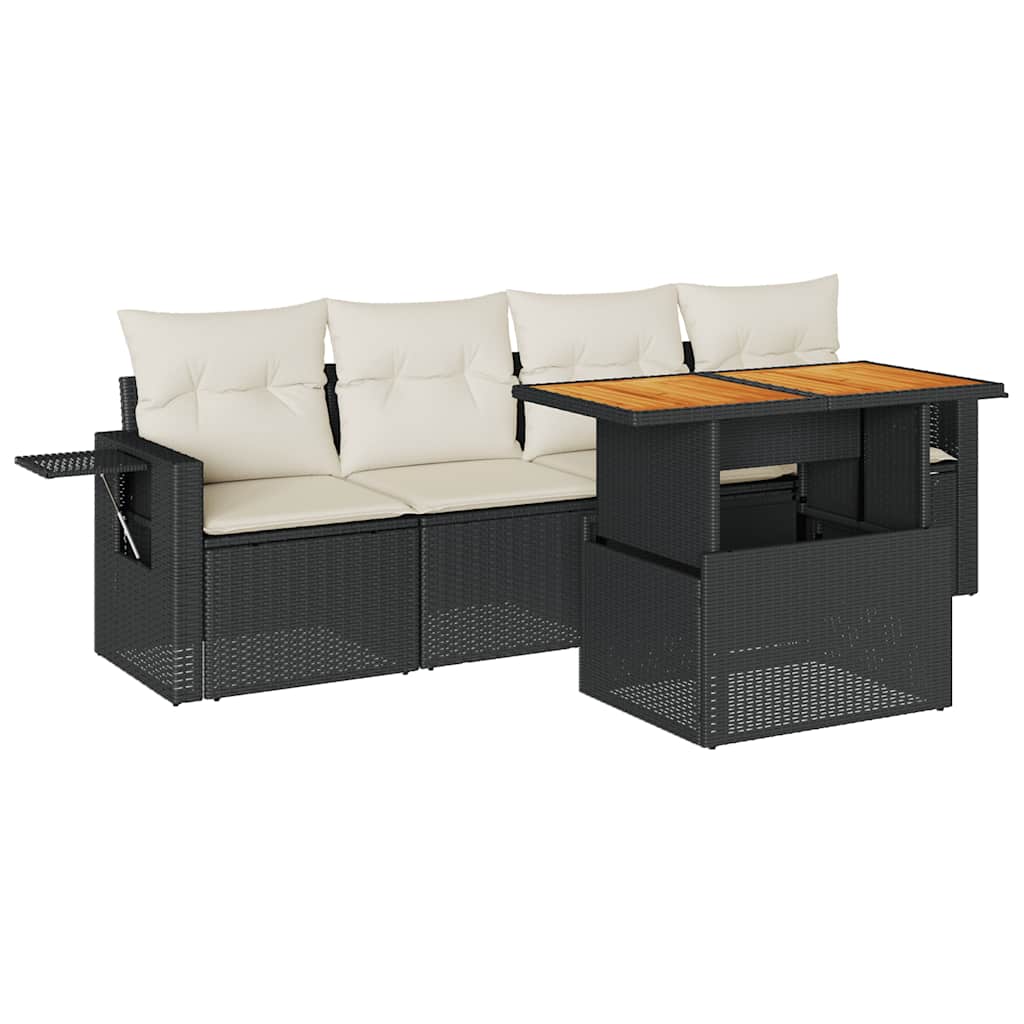 Set mobilier de grădină cu perne, 5 piese, negru, poliratan GartenMobel Dekor