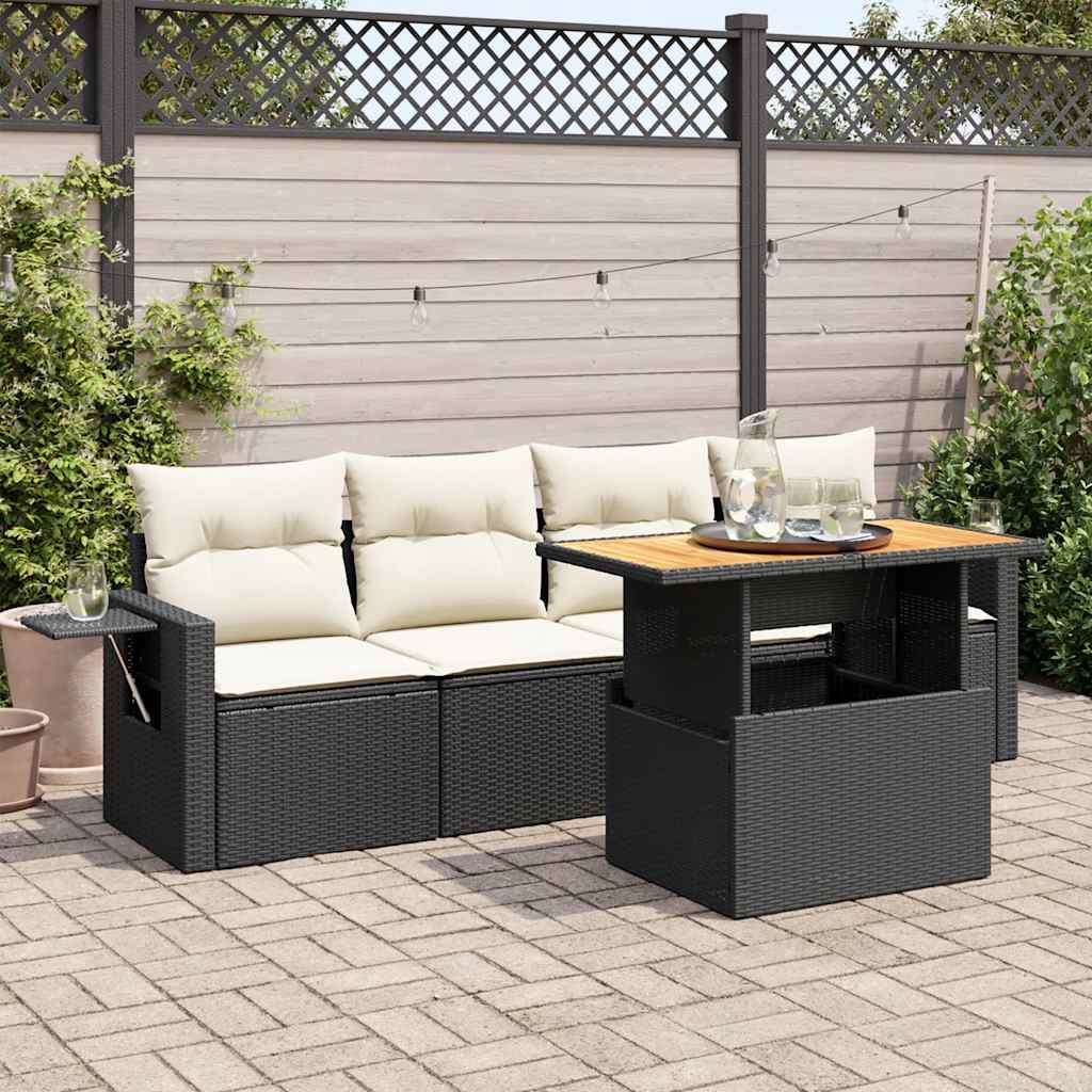 Set mobilier de grădină cu perne, 5 piese, negru, poliratan GartenMobel Dekor
