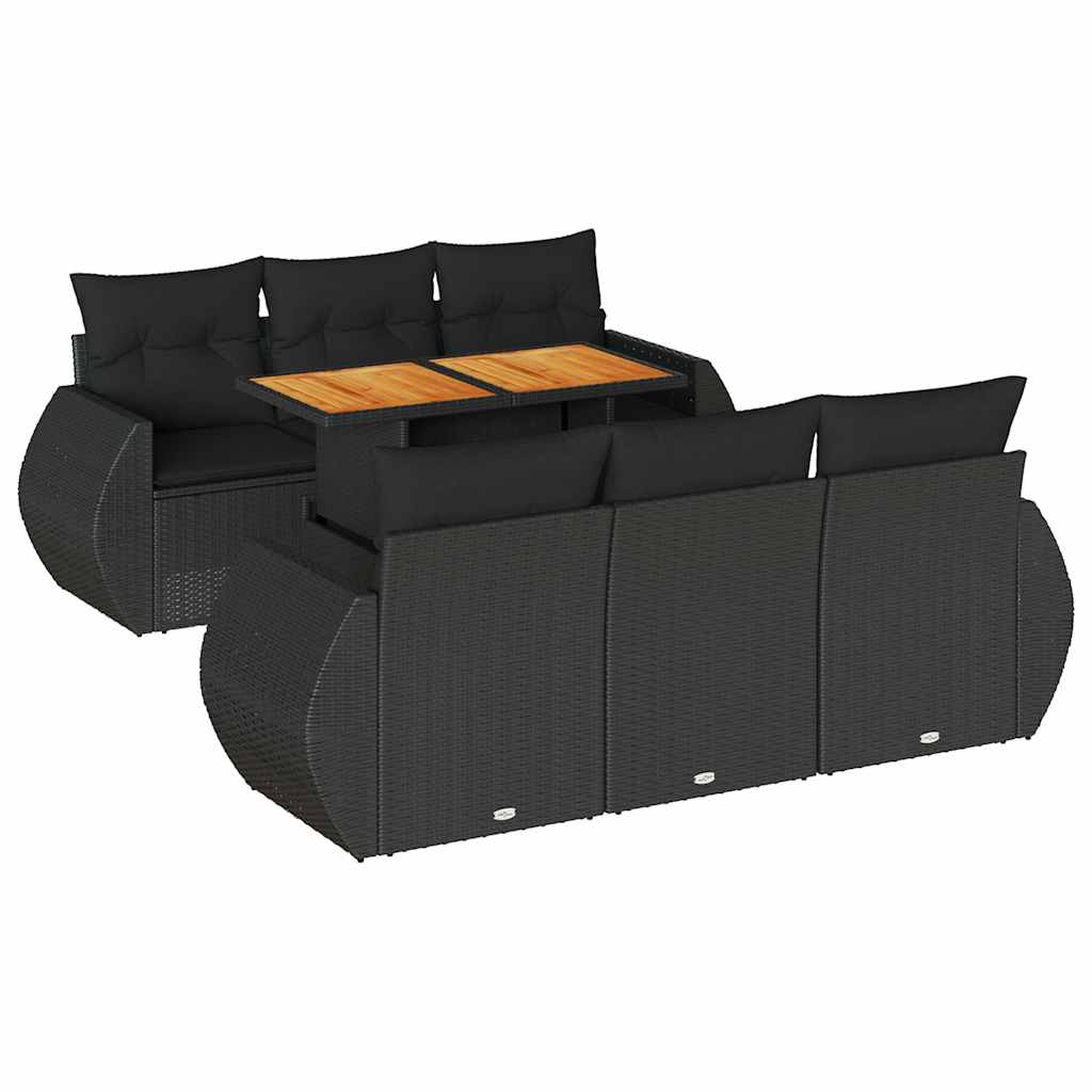 Set canapele de grădină cu perne, 7 piese, negru, poliratan GartenMobel Dekor