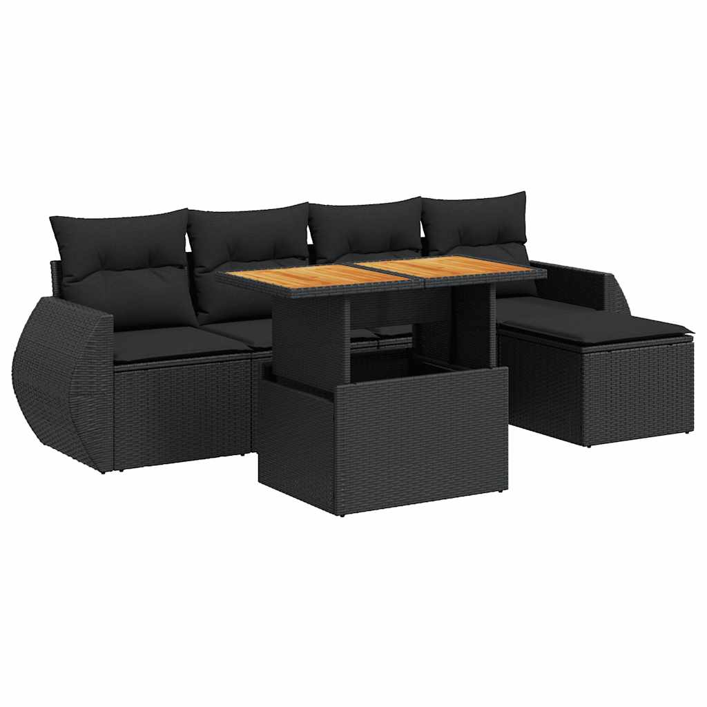 Set mobilier de grădină cu perne, 6 piese, negru, poliratan GartenMobel Dekor