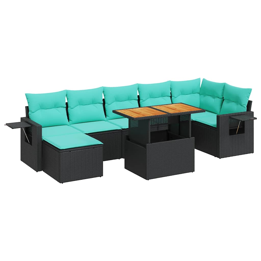 Set mobilier de grădină cu perne, 8 piese, negru, poliratan GartenMobel Dekor