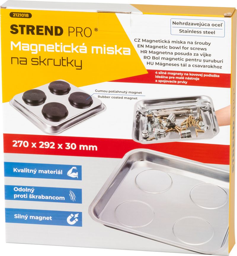 Miska Strend Pro, nádoba, na skrutky, magnetická, štvorcová, nerez, 270x292 mm