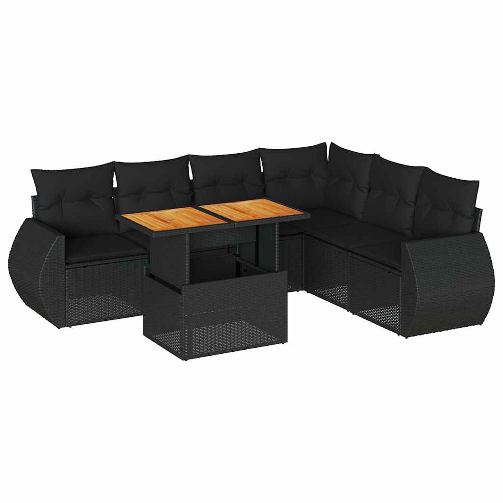Set canapele de grădină cu perne, 7 piese, negru, poliratan GartenMobel Dekor