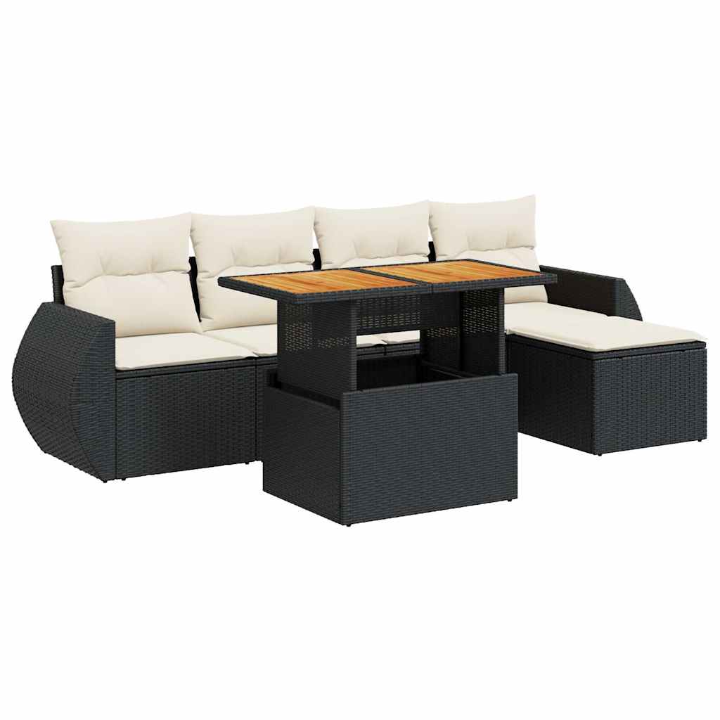 Set mobilier de grădină cu perne, 6 piese, negru, poliratan GartenMobel Dekor