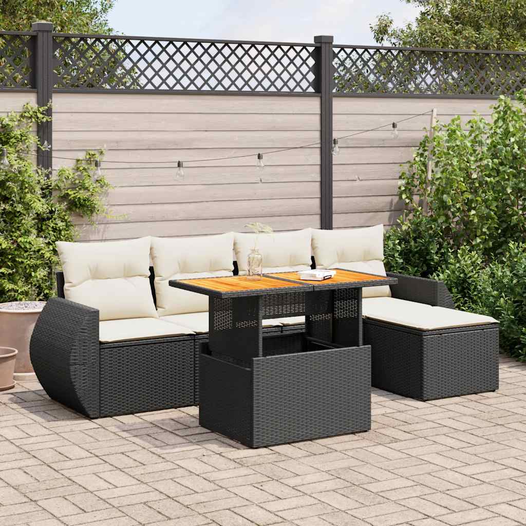 Set mobilier de grădină cu perne, 6 piese, negru, poliratan GartenMobel Dekor
