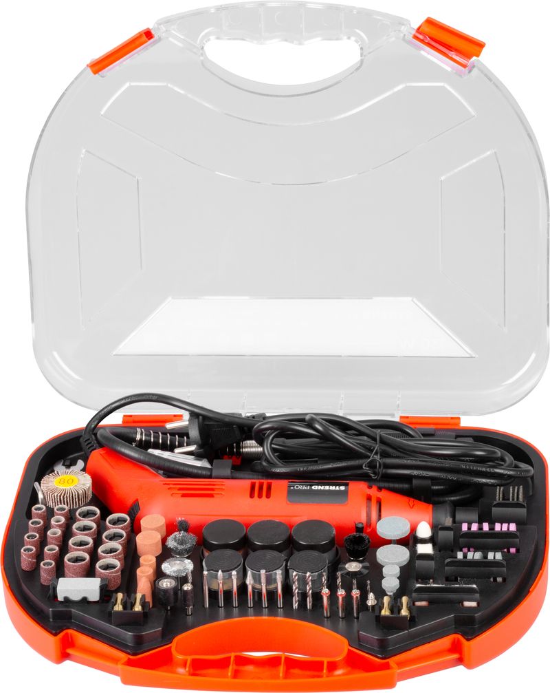 Brúska Strend Pro, mini, priama, vŕtanie a brúsenie, 130 W, s príslušenstvom, 210ks