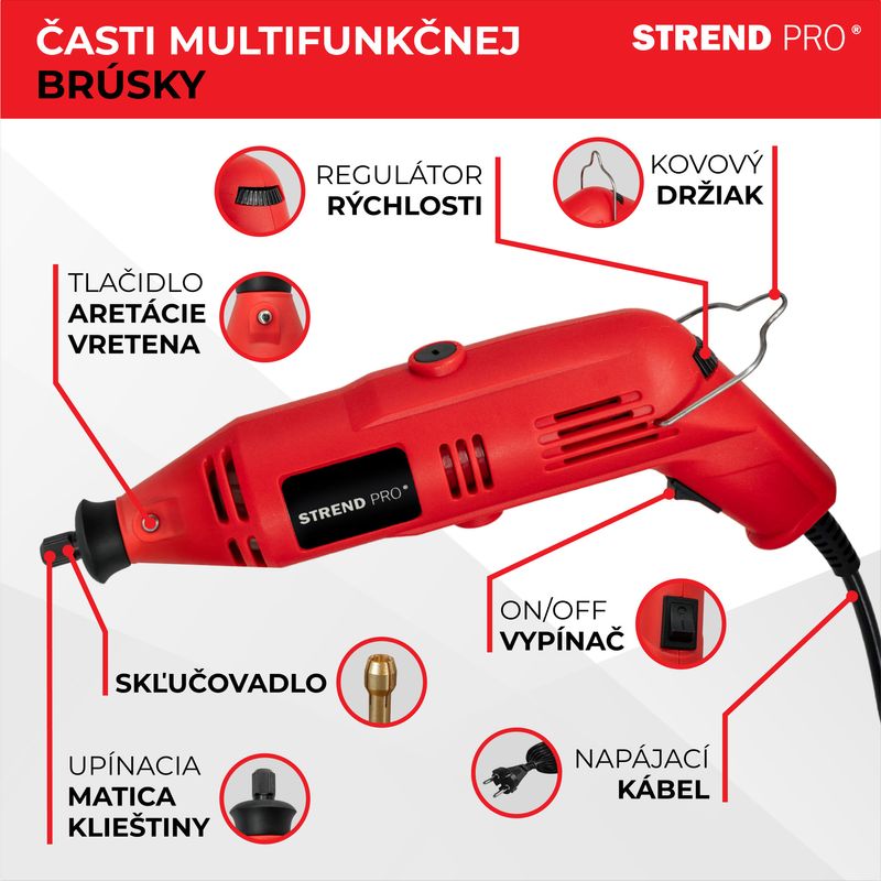 Brúska Strend Pro, mini, priama, vŕtanie a brúsenie, 130 W, s príslušenstvom, 210ks