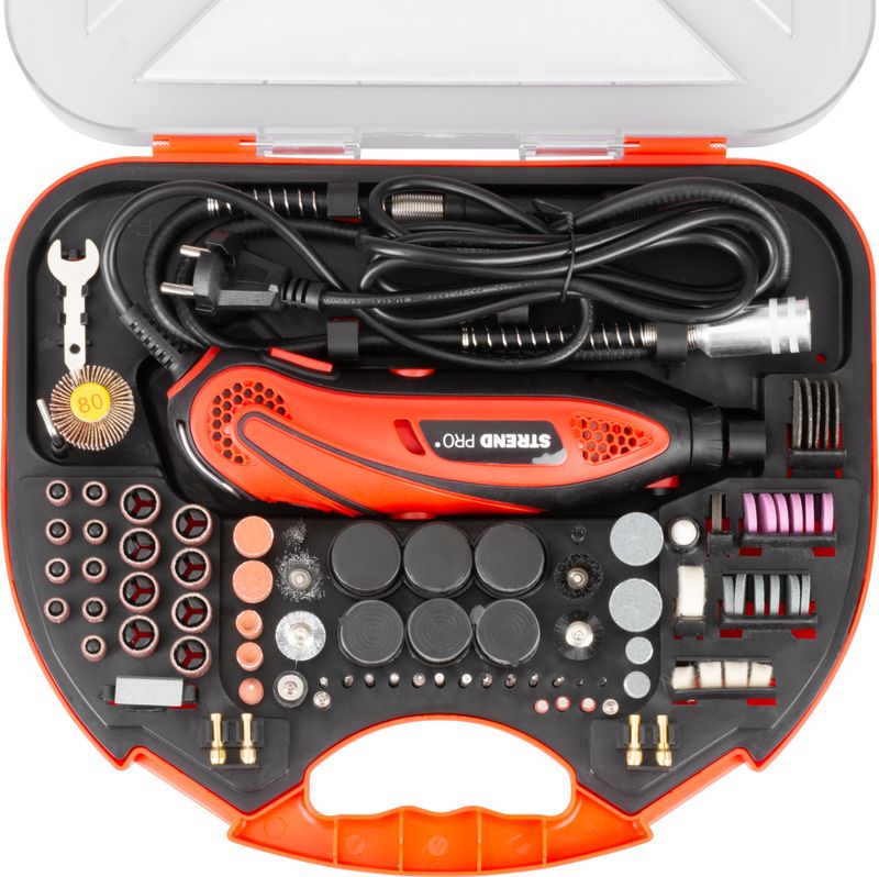 Brúska Strend Pro, mini, priama, vŕtanie a brúsenie, 135 W, s príslušenstvom, 210ks