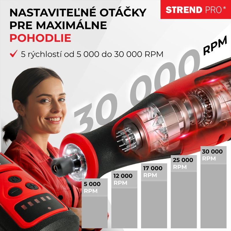 Brúska Strend Pro, mini, priama, vŕtanie a brúsenie, 8 V, 1500 mAh, s príslušenstvom